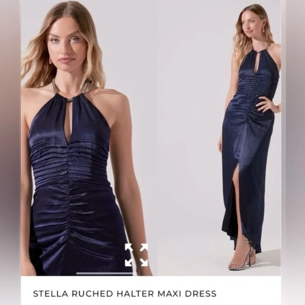 ASTR The Label Stella Ruched Halter Maxi Formal Gown Dress Size XL Wedding